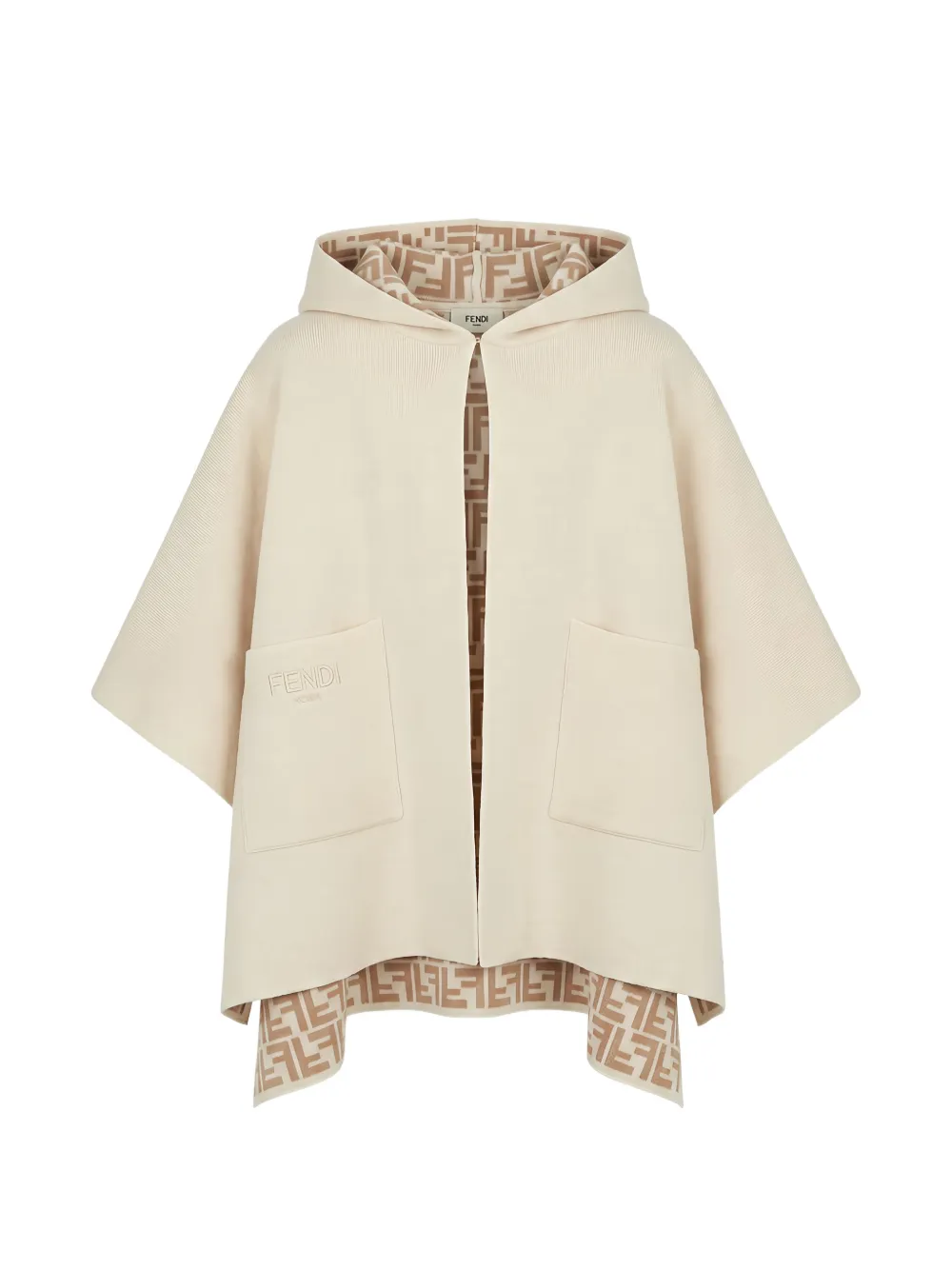 Fendi Kids Poncho met capuchon en FF-logo Beige