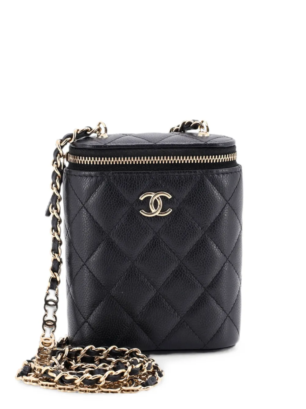CHANEL Pre-Owned Borsa a spalla Vertical Classic Vanity Case mini in pelle Caviar trapuntata con catena - Nero