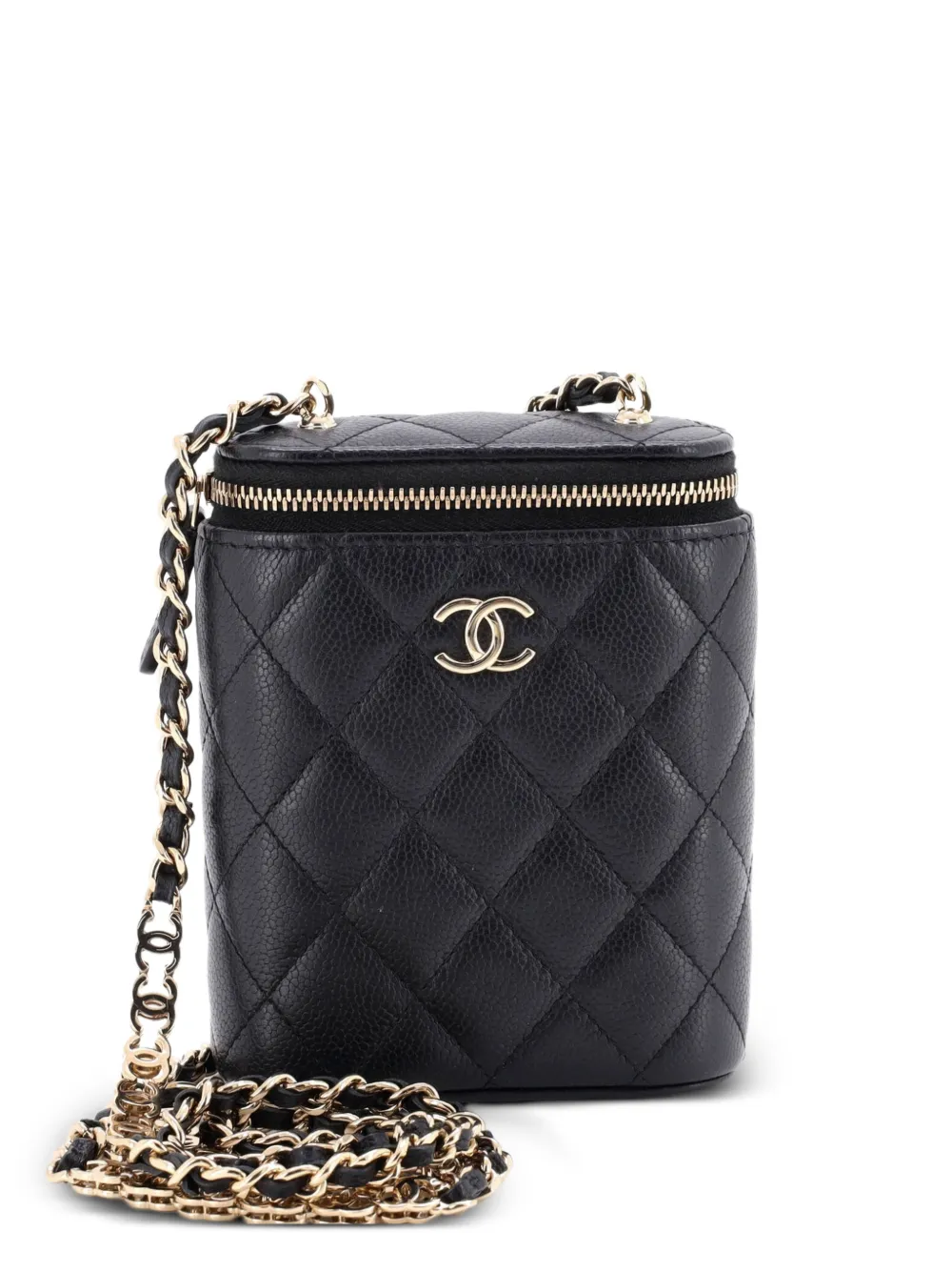 CHANEL Pre-Owned Borsa a spalla Vertical Classic Vanity Case mini in pelle Caviar trapuntata con catena - Nero