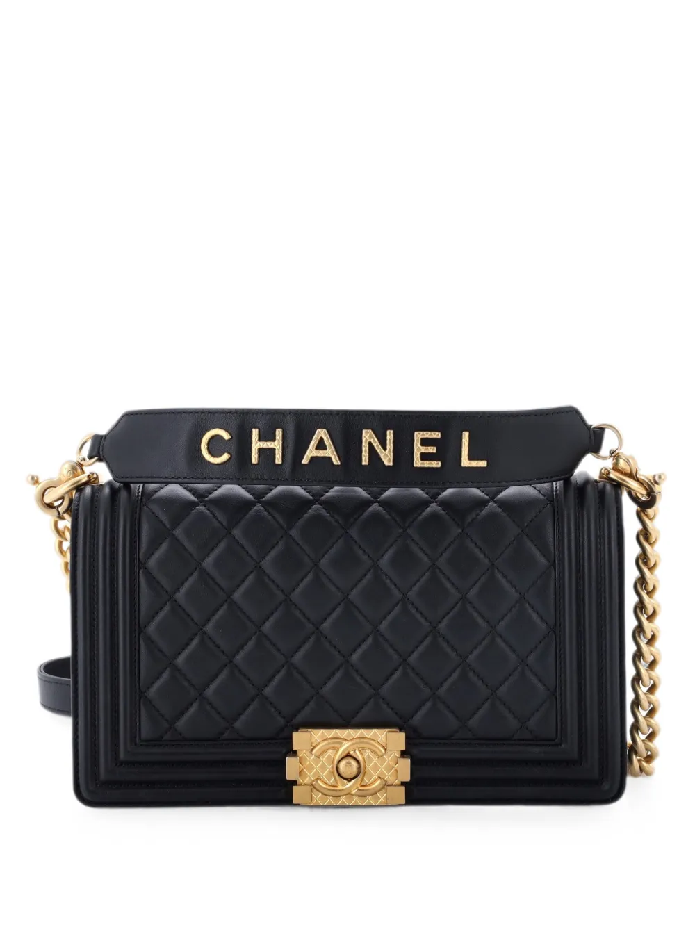 CHANEL Pre-Owned Borsa a spalla Boy Flap media in pelle di vitello trapuntata con battente, manico catena - Nero
