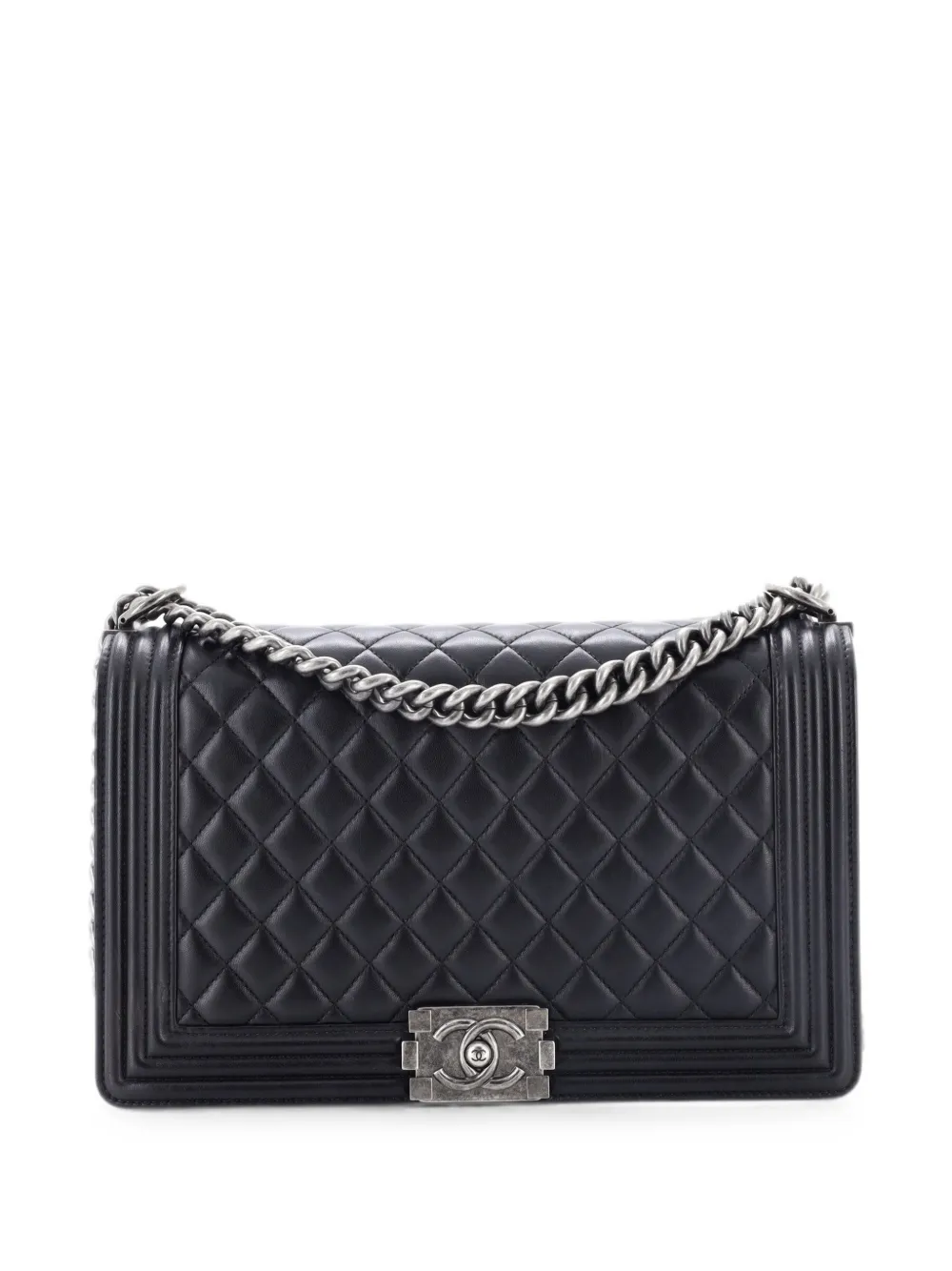CHANEL Pre-Owned Borsa a spalla Boy media in pelle di agnello trapuntata con battente - Nero