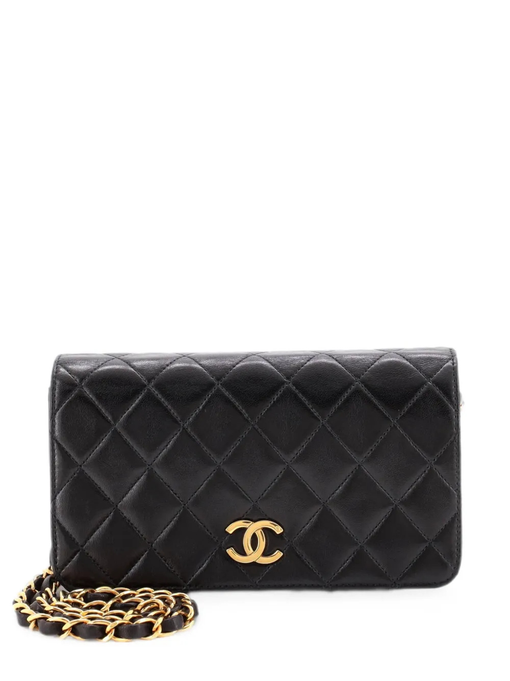 CHANEL Pre-Owned Borsa a spalla mini in pelle di agnello trapuntata con battente - Nero