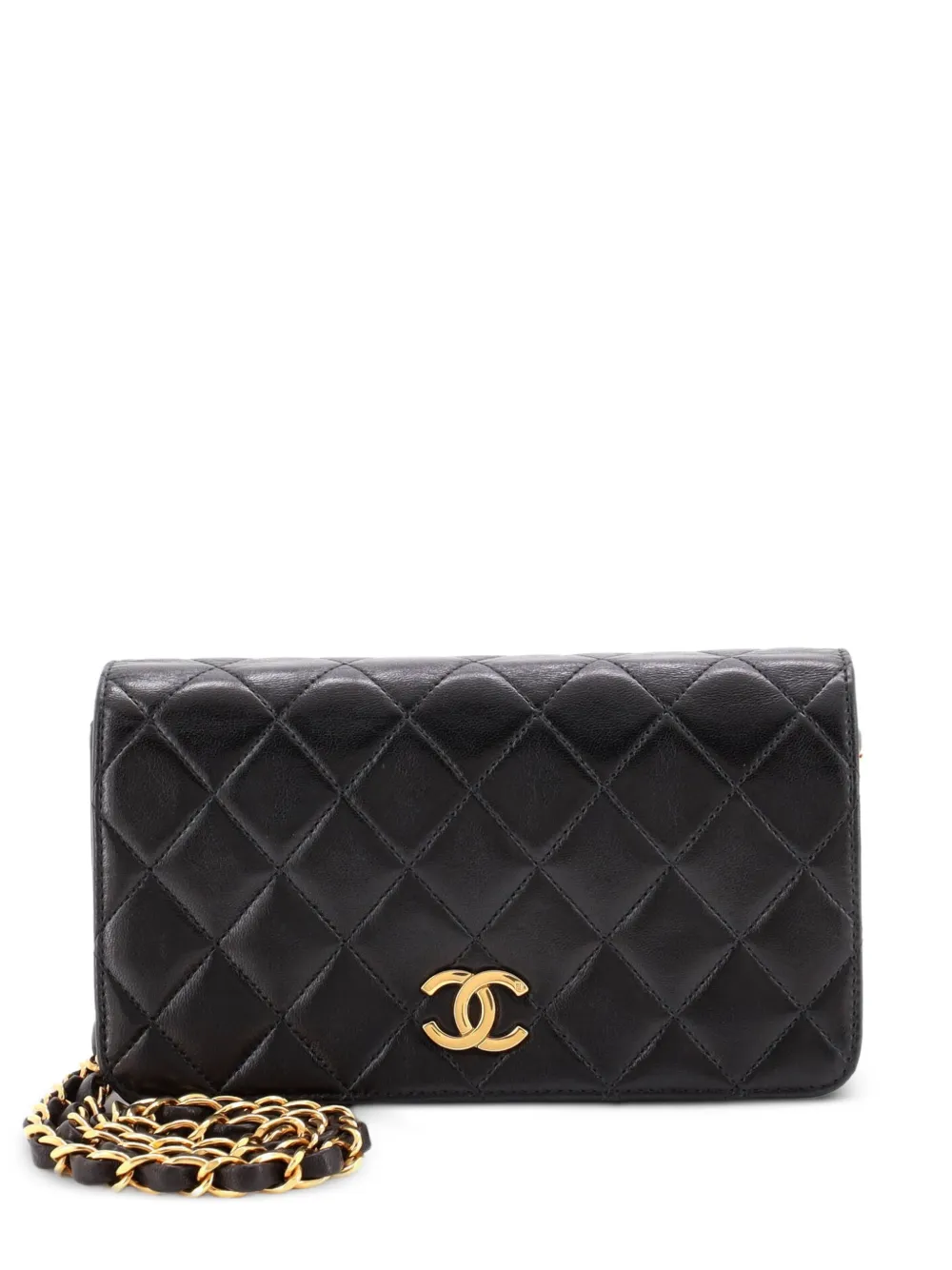 CHANEL Pre-Owned Borsa a spalla mini in pelle di agnello trapuntata con battente - Nero