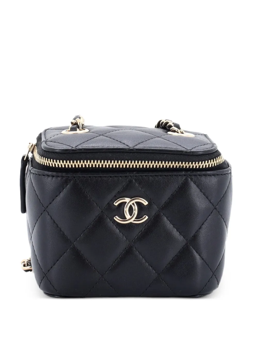 CHANEL Pre-Owned Camellia Bow Vanity Case with Chain Quilted Lambskin Mini crossbody bag - Black