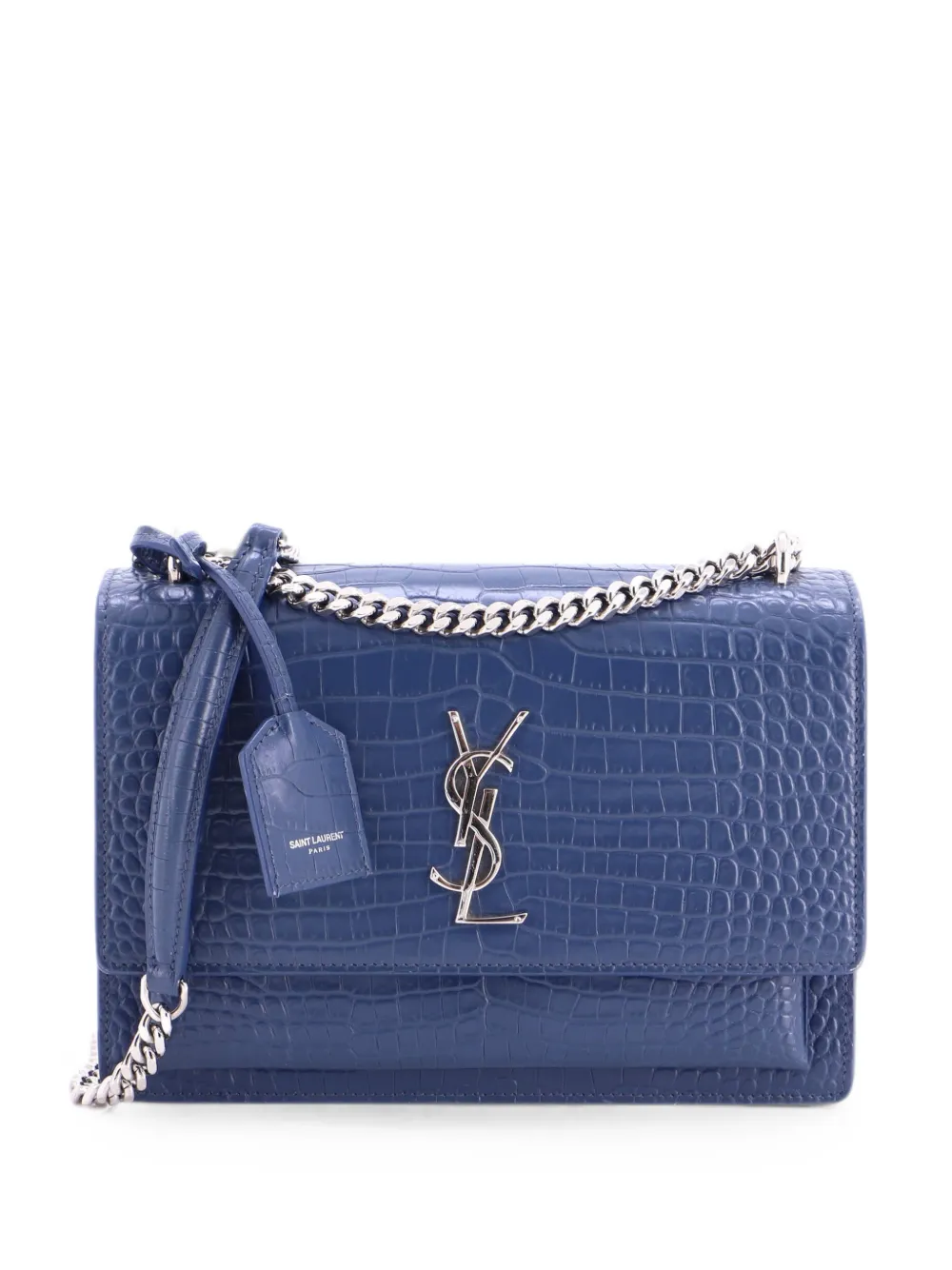 Saint Laurent Pre-Owned Borsa a tracolla Sunset media in pelle goffrata effetto coccodrillo - Blu