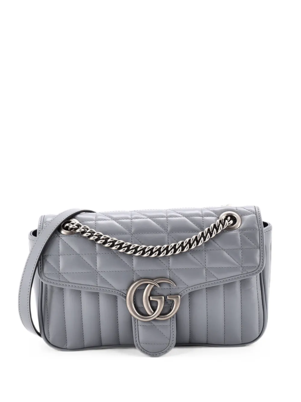 Gucci Pre-Owned Borsa a spalla GG Marmont NM piccola in pelle matelassé con battente - Grigio