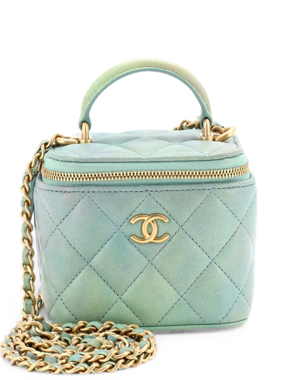 CHANEL Pre-Owned Classic Top Handle Vanity Case with Chain Quilted Lambskin Mini crossbody bag - Green