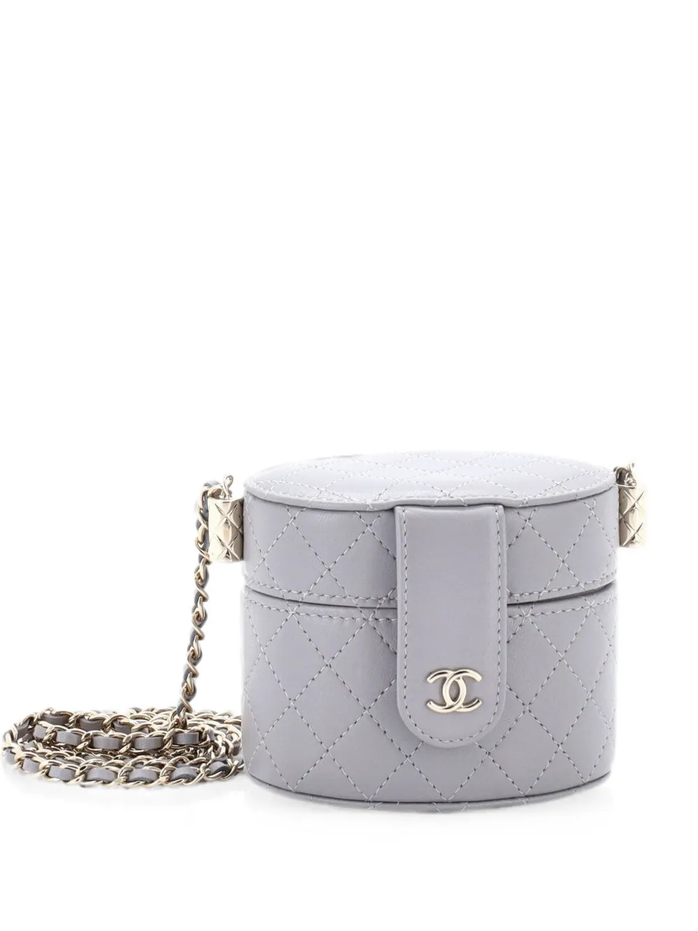 CHANEL Pre-Owned Borsa a tracolla CC Vanity Case mini in pelle di agnello trapuntata con manico - Grigio