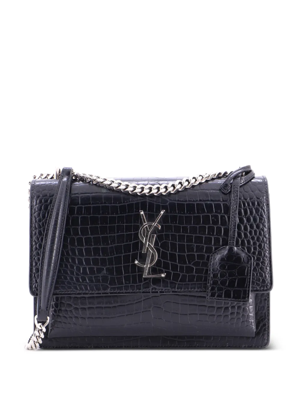 Saint Laurent Pre-Owned Borsa a tracolla Sunset media in pelle goffrata effetto coccodrillo - Nero