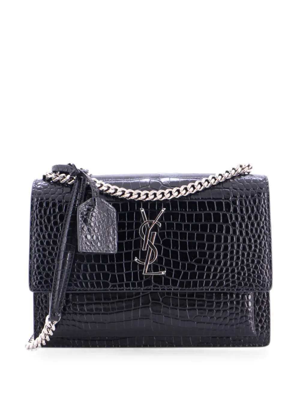 Saint Laurent Pre-Owned Borsa a tracolla Sunset media in pelle goffrata effetto coccodrillo - Nero