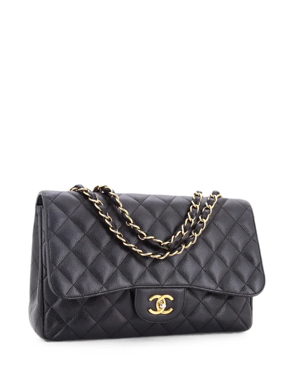 CHANEL Pre-Owned Borsa a spalla Jumbo Classic Double Flap in pelle Caviar trapuntata - Nero