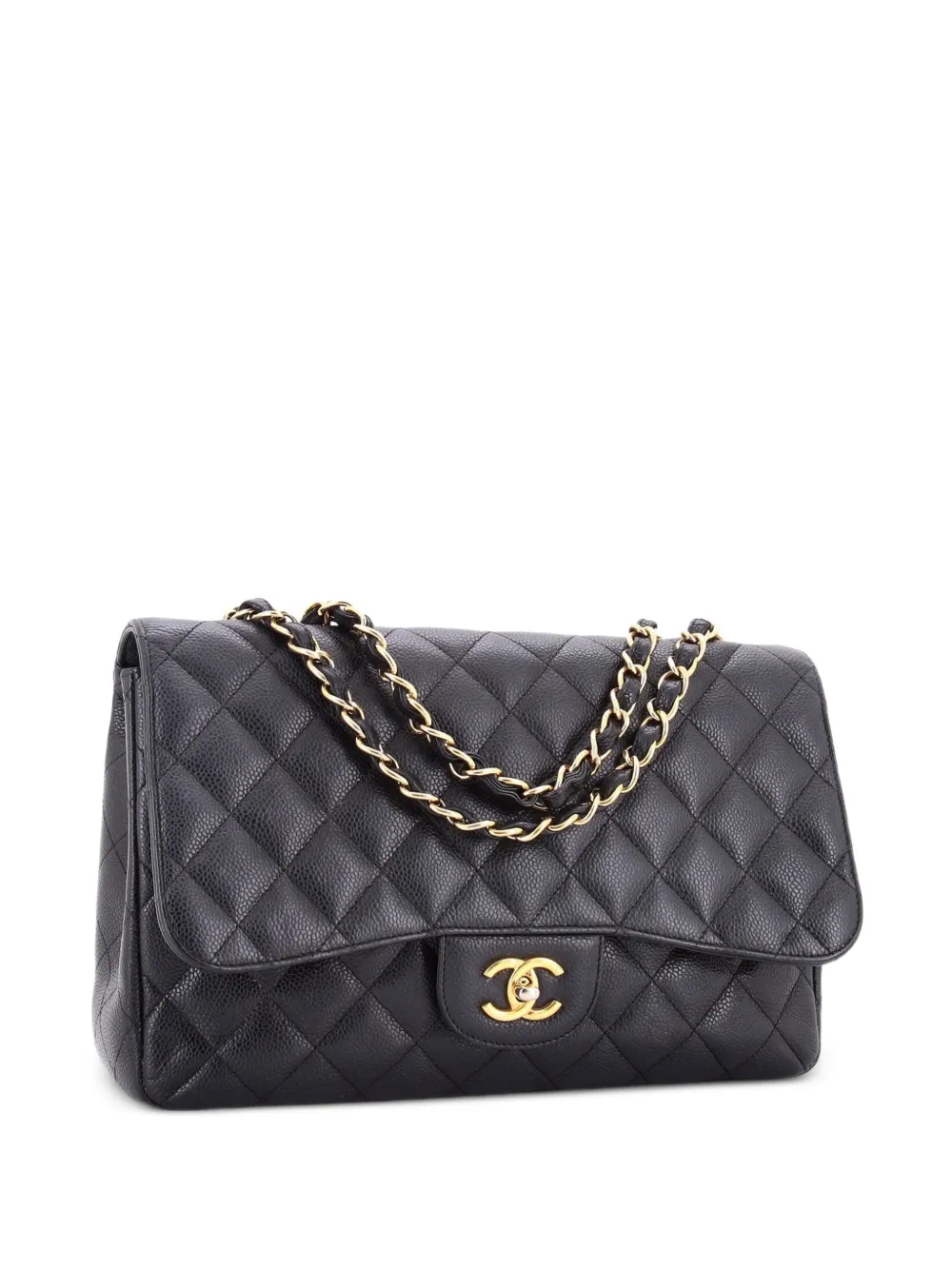 CHANEL Pre-Owned Classic Double Flap Bag Quilted Caviar Jumbo shoulder bag - Black