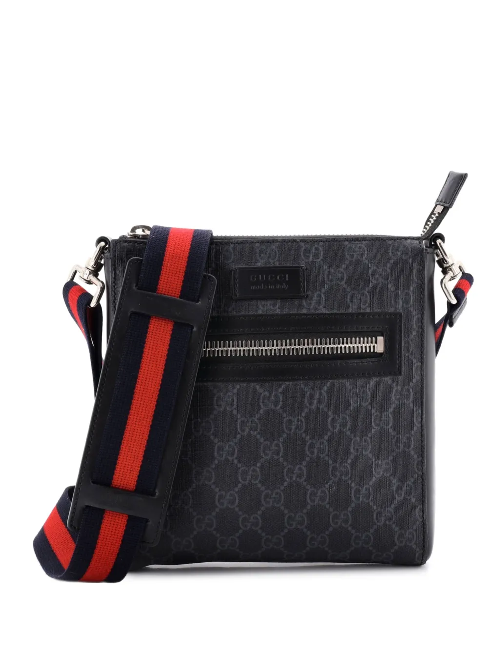 Gucci Pre-Owned Web Strap Front Zip Messenger Bag GG Coated Canvas Small crossbody bag - Black