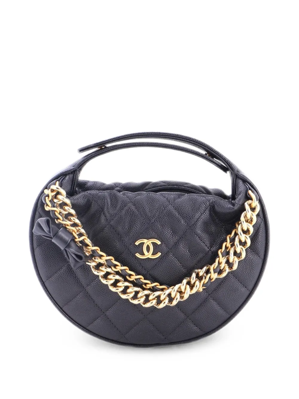 CHANEL Pre-Owned Borsa passepartout mini in pelle Caviar trapuntata con fiocco - Nero