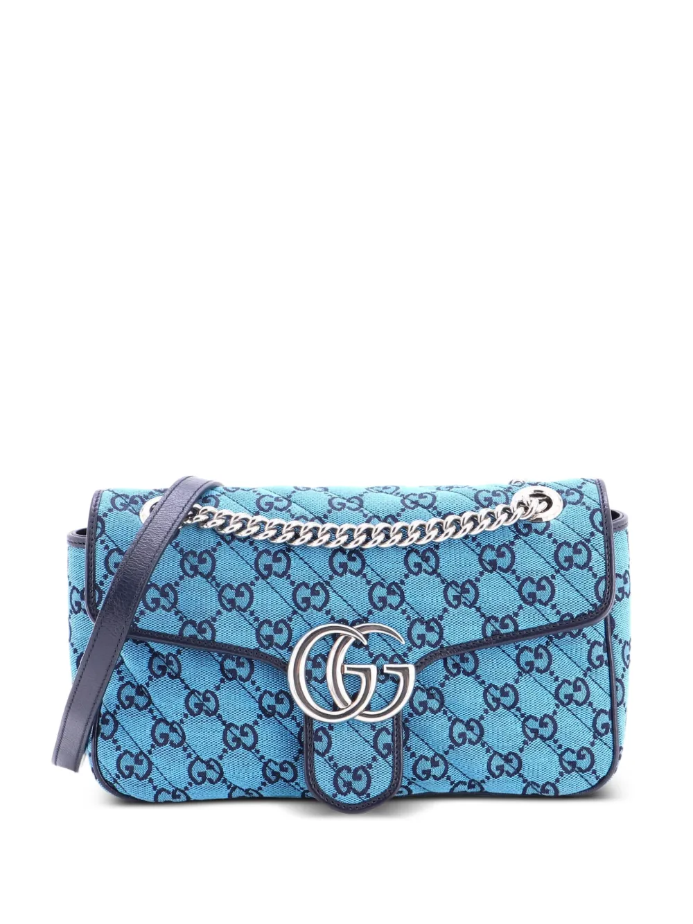 Gucci Pre-Owned Borsa a spalla GG Marmont piccola in tela GG e pelle con battente e motivo diagonale - Blu