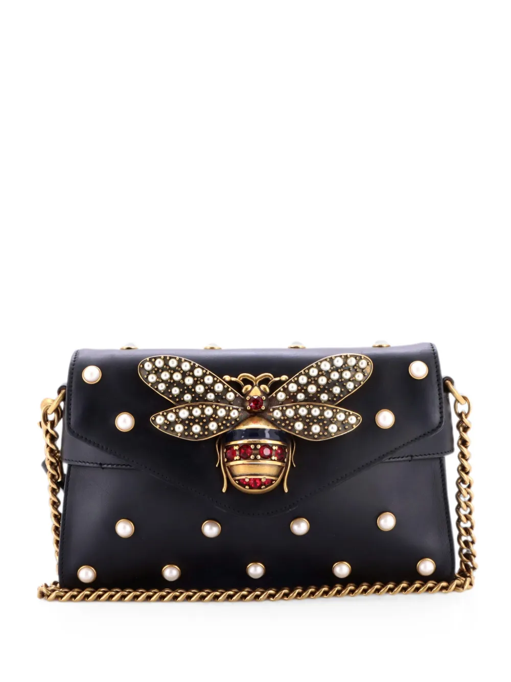 Gucci Pre-Owned Broadway Pearly Bee Embellished Leather Mini shoulder bag - Black
