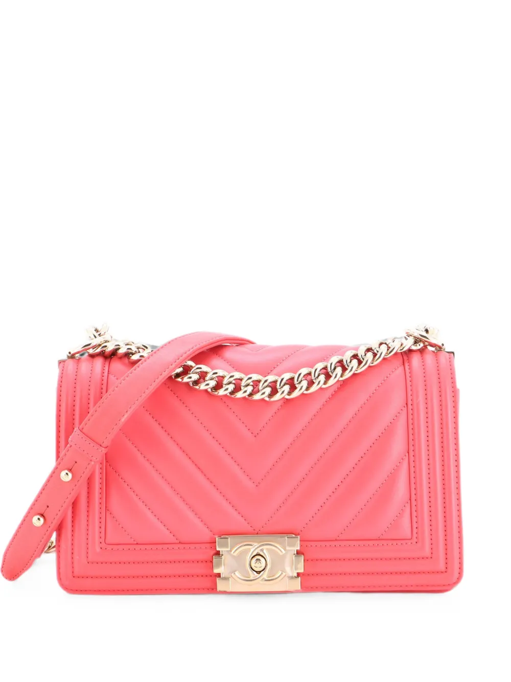 CHANEL Pre-Owned Borsa a spalla Boy media in pelle di vitello con motivo chevron e battente - Rosa