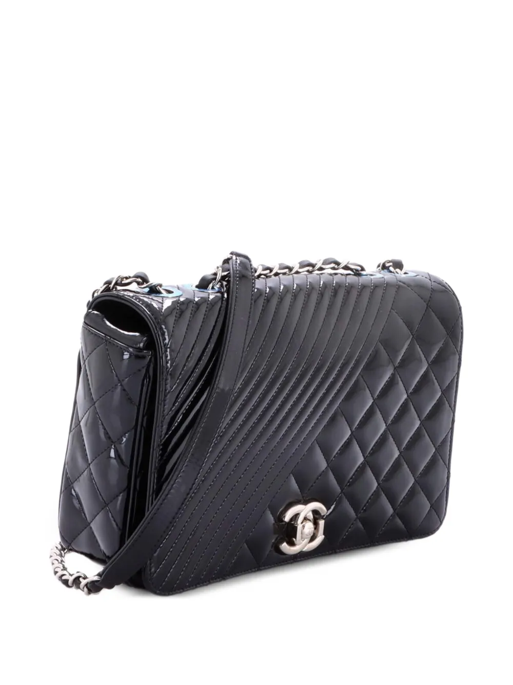 CHANEL Pre-Owned Borsa a spalla Coco Boy Flap Bag media in pelle verniciata trapuntata - Nero
