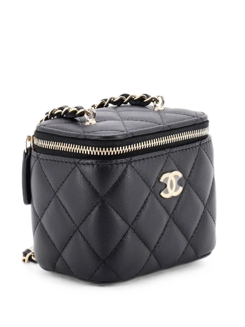 CHANEL Pre-Owned Clutch Tiny CC Link Vanity Case mini in pelle Caviar trapuntata con catena - Nero