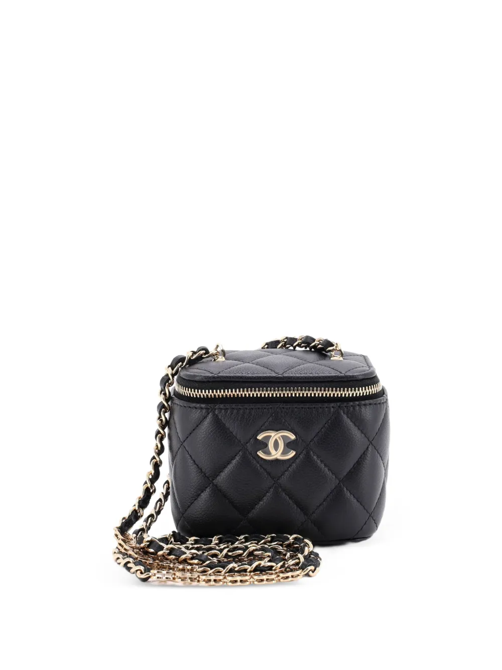 CHANEL Pre-Owned Tiny CC Link Vanity Case with Chain Quilted Caviar Mini clutch bag - Black