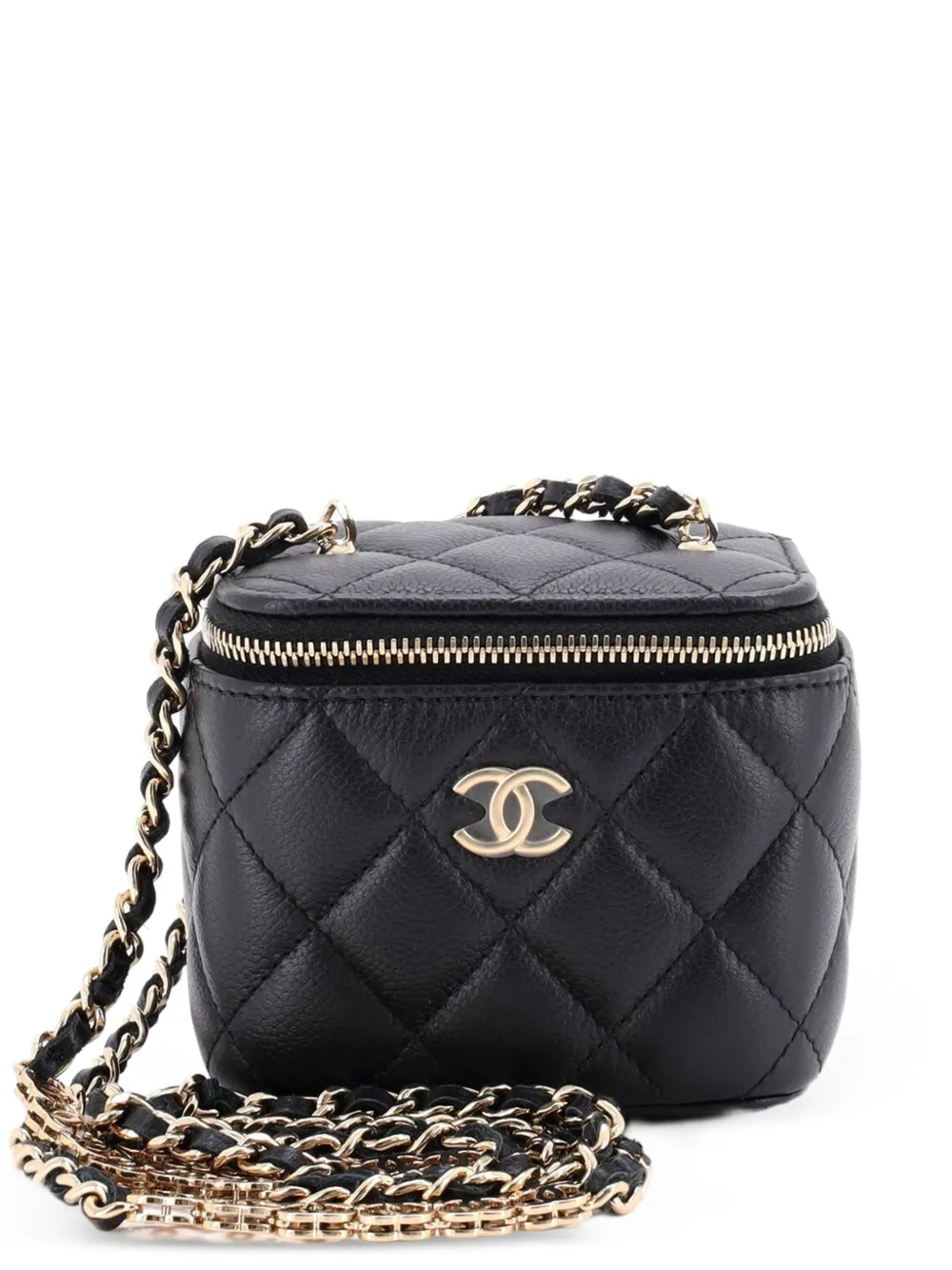 CHANEL Pre-Owned Tiny CC Link Vanity Case with Chain Quilted Caviar Mini clutch bag - Black