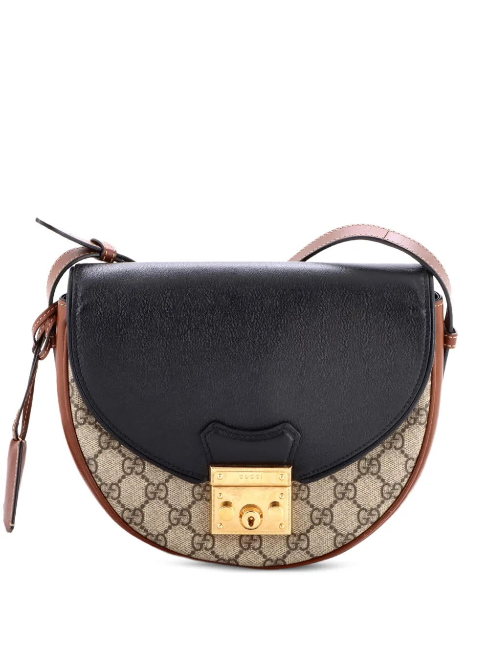 Gucci Pre-Owned Borsa a tracolla Padlock Saddle piccola in tela cerata GG e pelle - Marrone