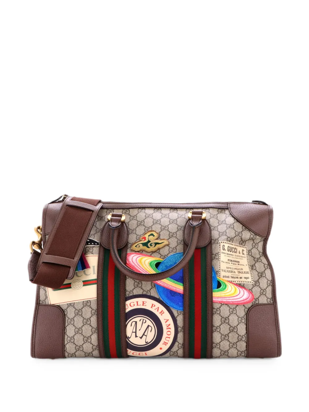 Gucci Pre-Owned Borsa da viaggio Courrier Carry On convertibile piccola in tela cerata GG con applicazione - Marrone