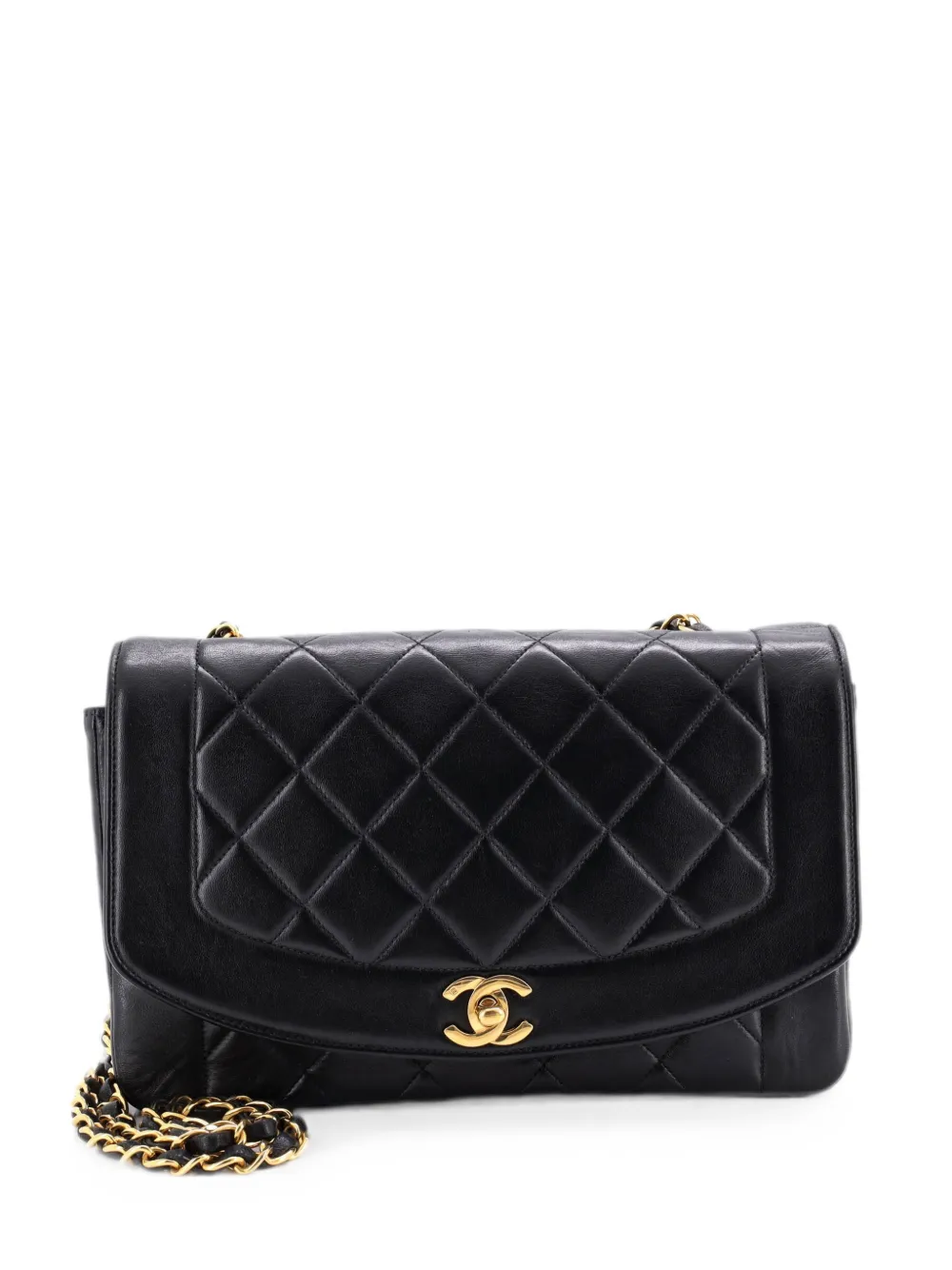 CHANEL Pre-Owned Borsa a spalla Diana media in pelle di agnello trapuntata con battente e catena - Nero