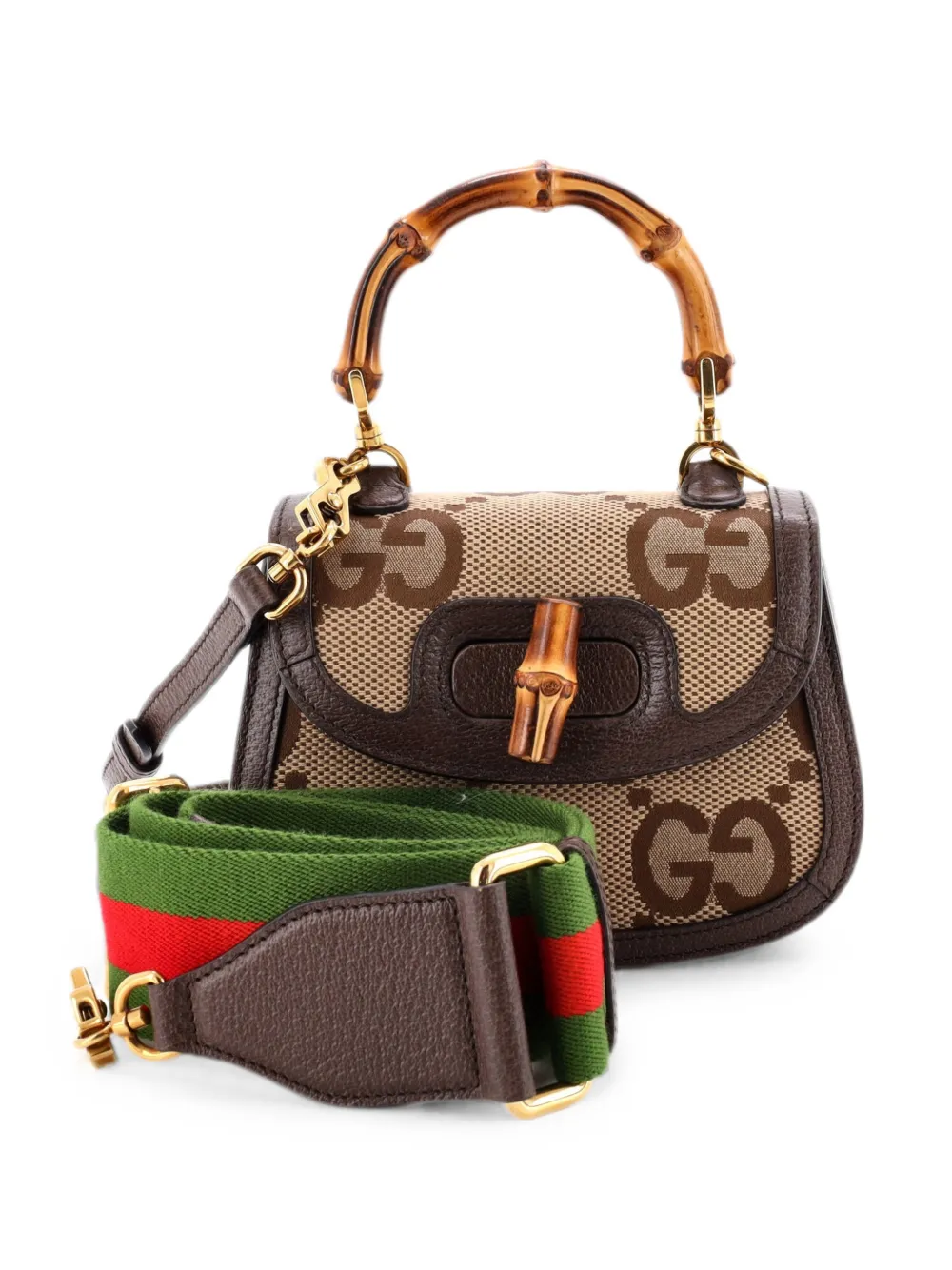 Gucci Pre-Owned Borsa a tracolla Bamboo 1947 mini in tela Jumbo GG - Marrone