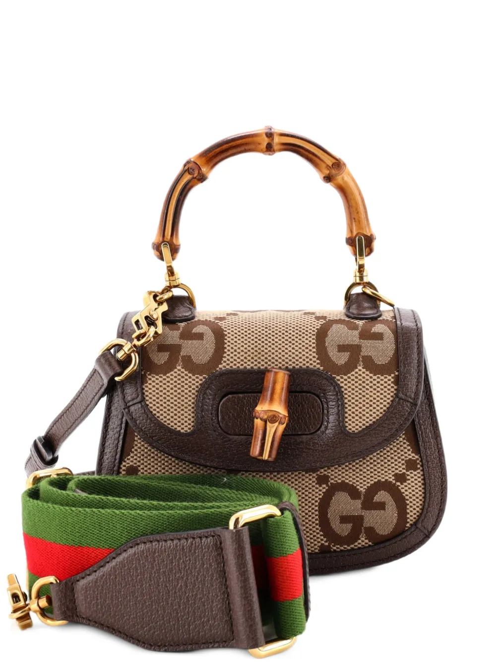 Gucci Pre-Owned Borsa a tracolla Bamboo 1947 mini in tela Jumbo GG - Marrone