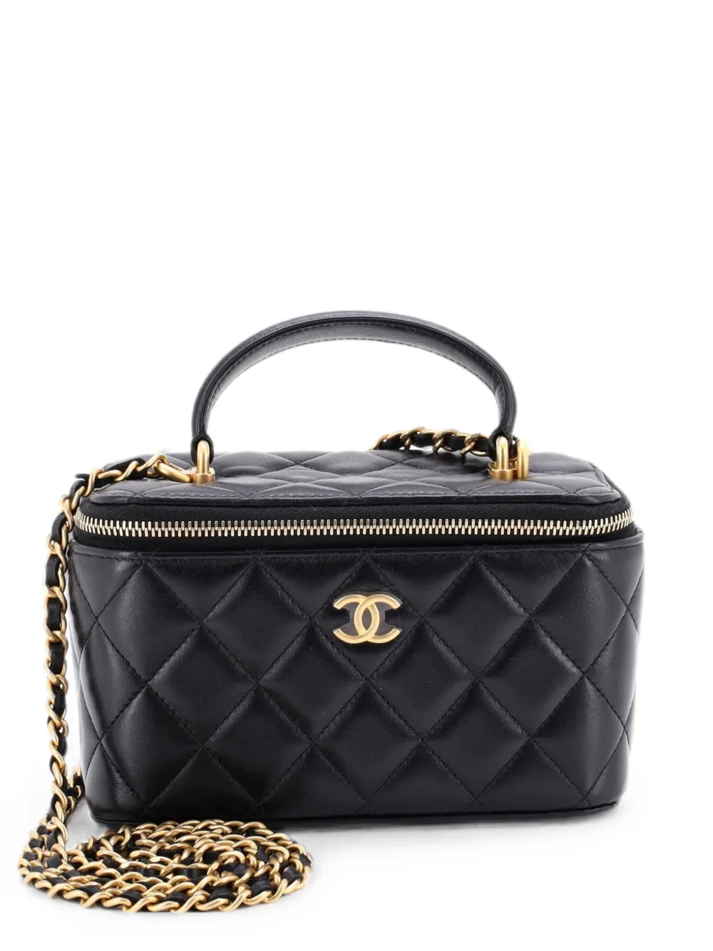 CHANEL Pre-Owned Classic Top Handle Vanity Case with Chain Quilted Lambskin Small crossbody bag - Black
