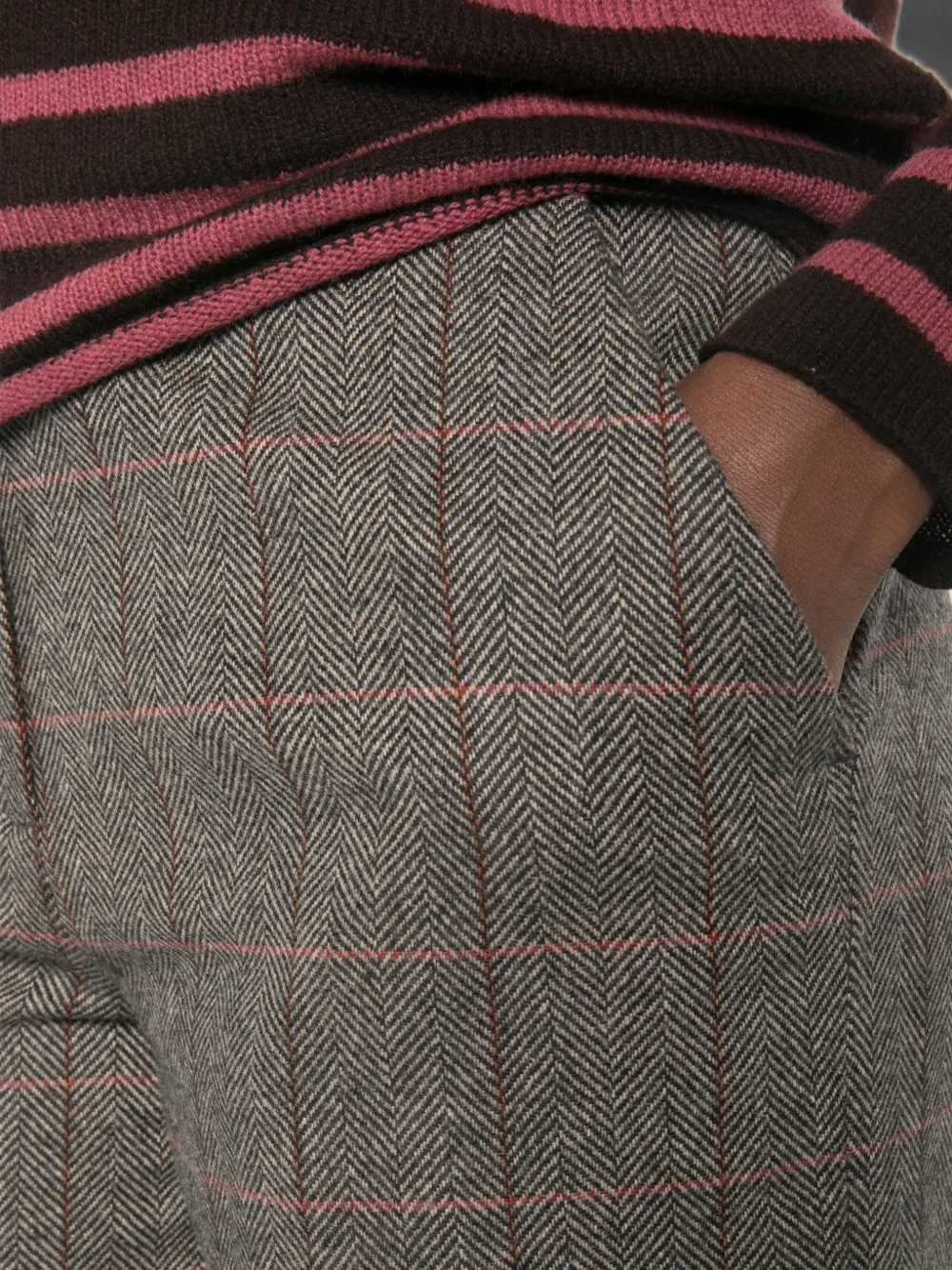 Maje Geruite broek met visgraatpatroon Grijs