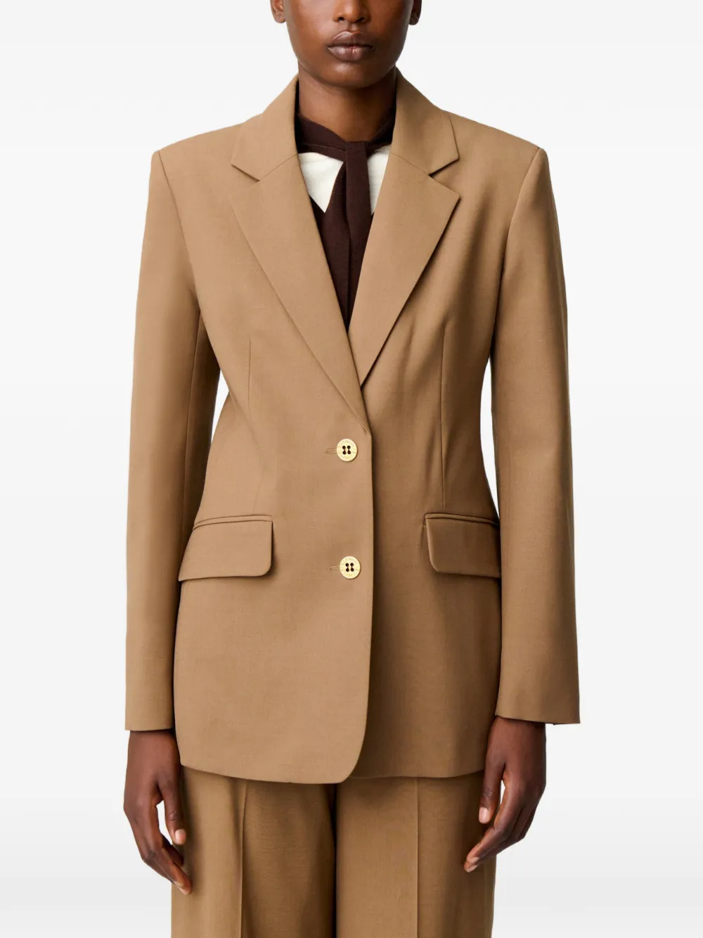 Claudie Pierlot Blazer met knoopsluiting en gekerfde revers Beige