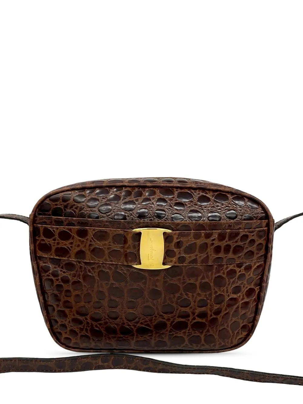 Ferragamo Pre-Owned Borsa a tracolla Vara goffrata effetto coccodrillo 2010-2026 - Marrone