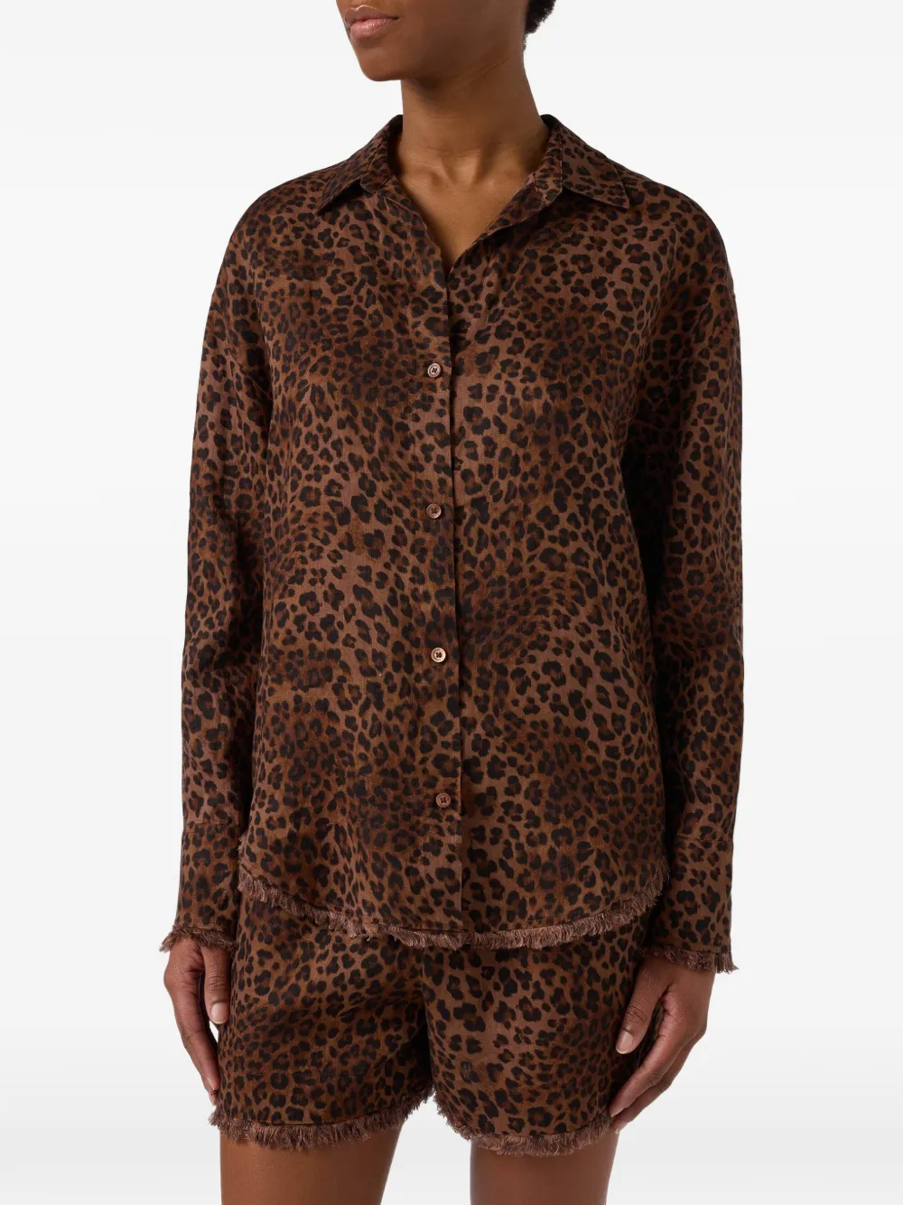 MC2 Saint Barth Cristal blouse met luipaardprint en franje Bruin