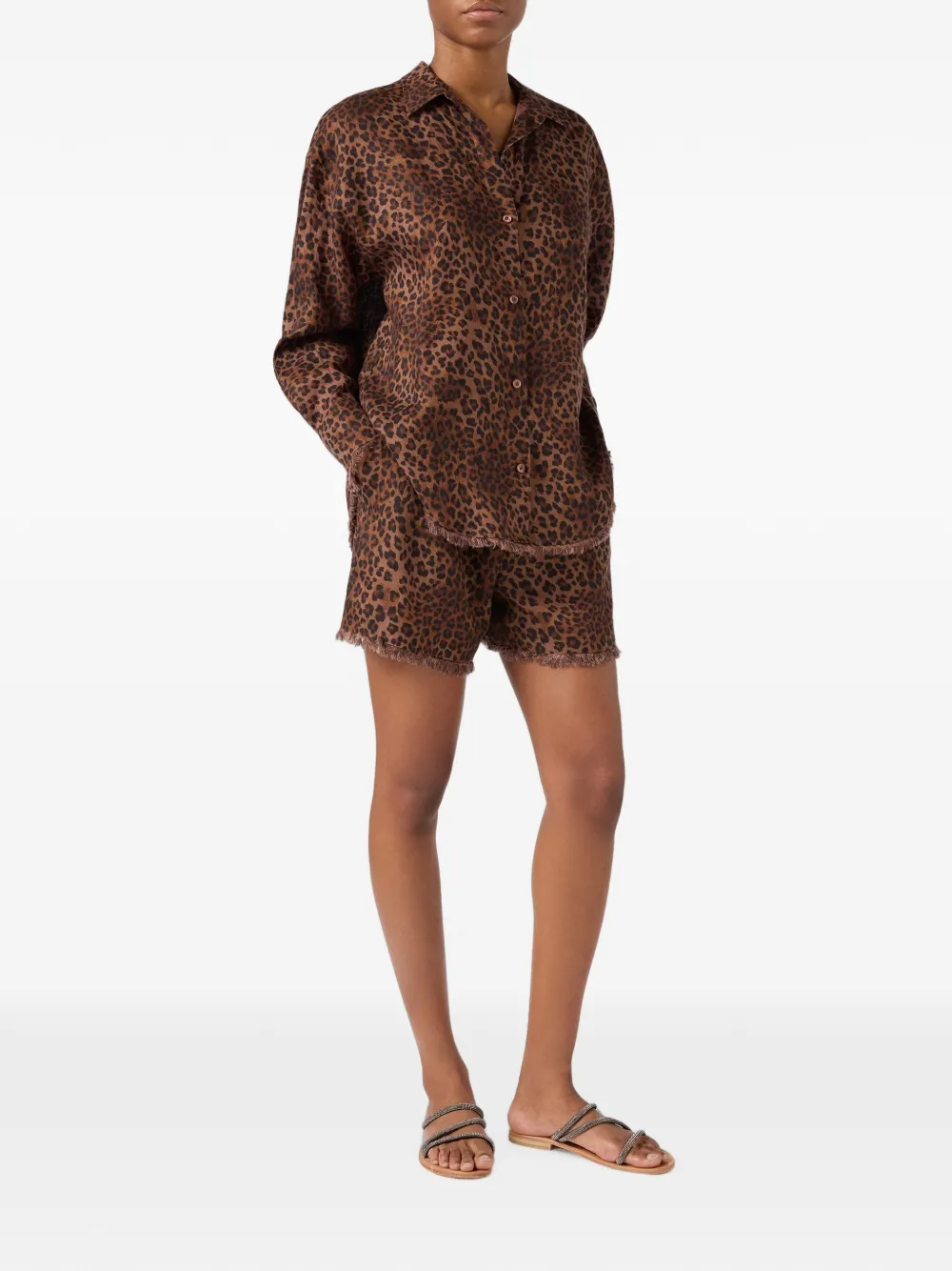 MC2 Saint Barth Cristal blouse met luipaardprint en franje Bruin