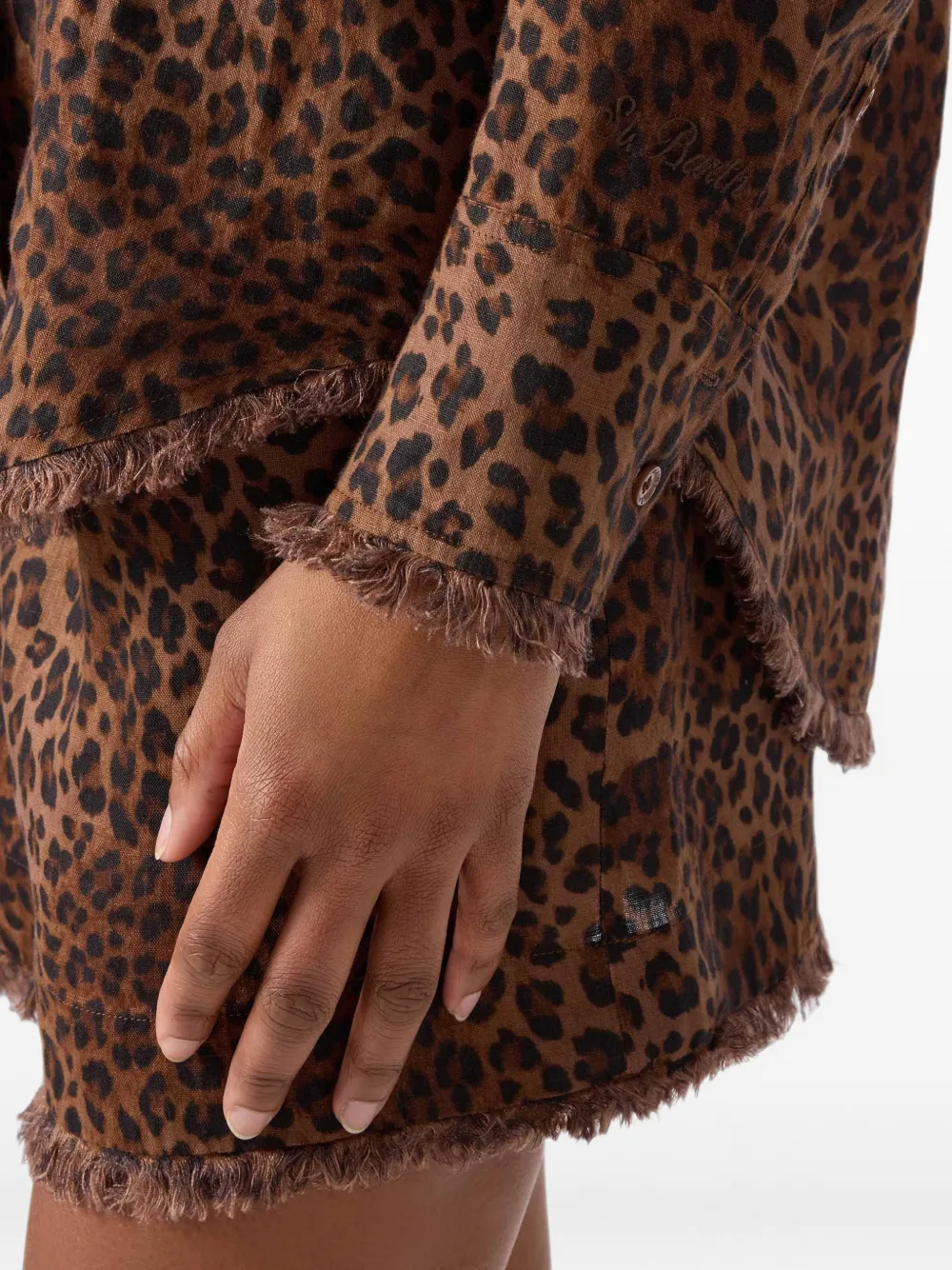 MC2 Saint Barth Cristal blouse met luipaardprint en franje Bruin