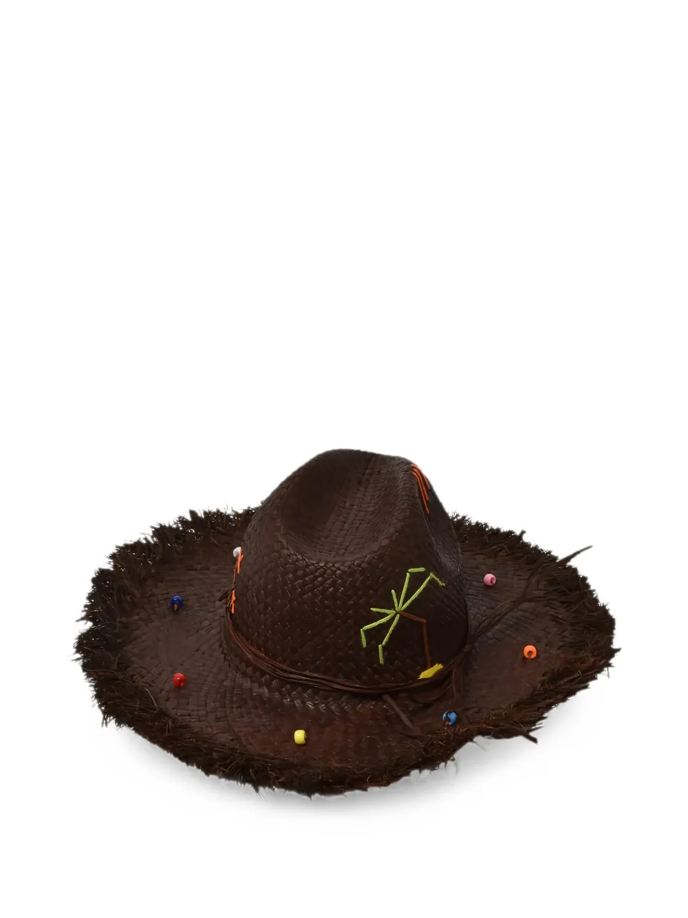 THE HAT GANG bead-embellished frayed-edge hat - Marrone