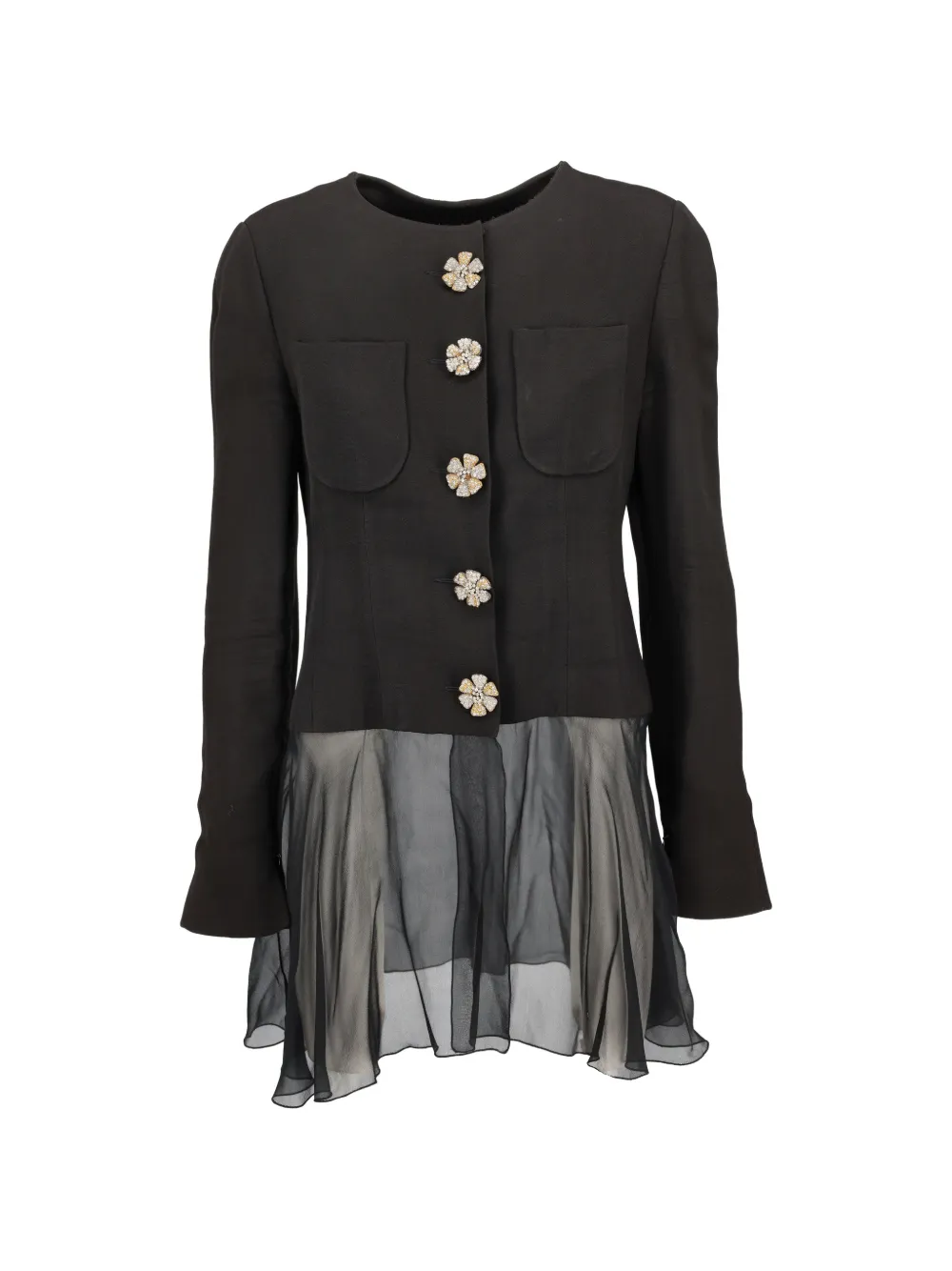 Karl Lagerfeld Vintage embellished flower-button sheer-hem jacket - Nero