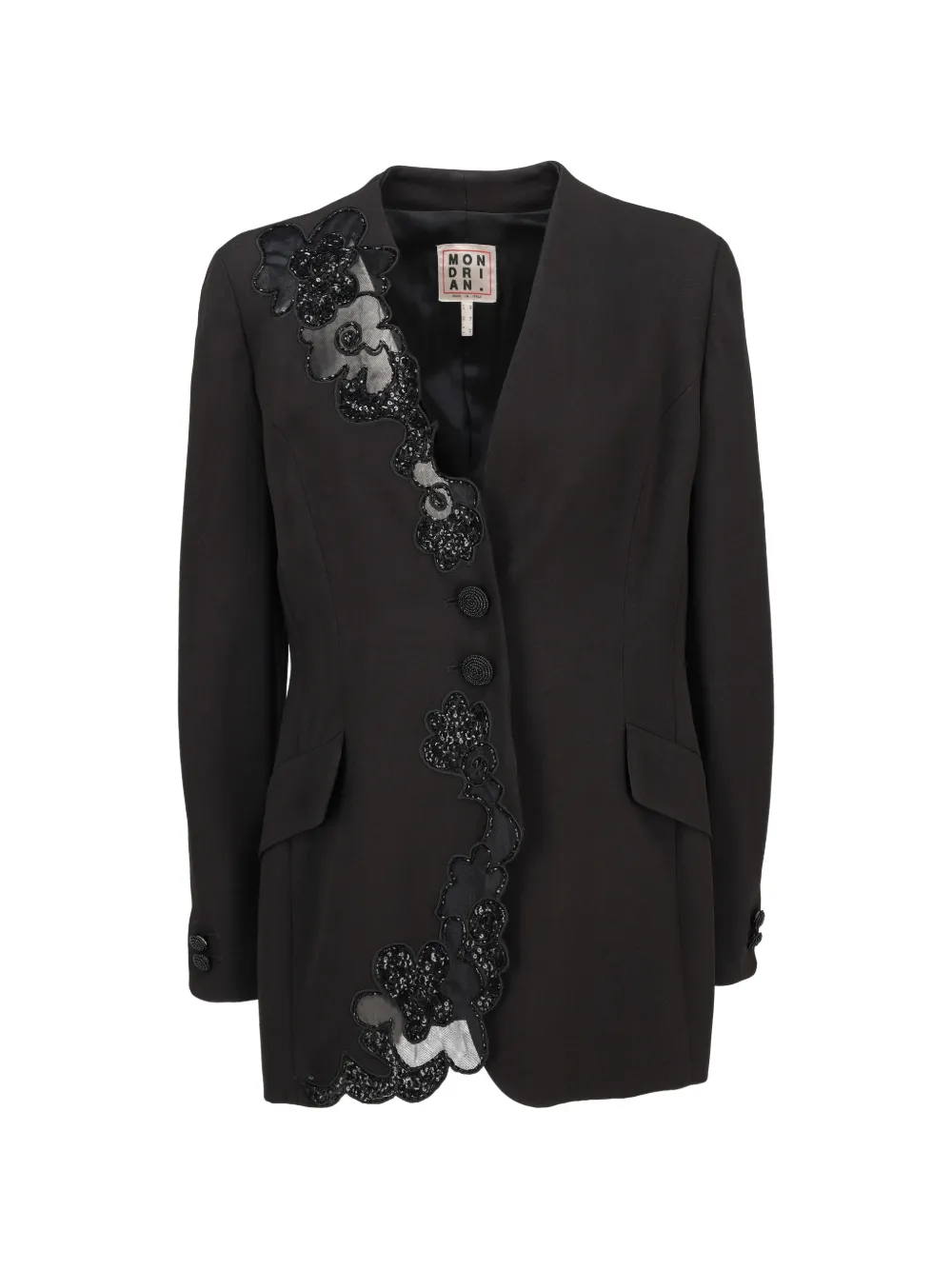 Mondrian veste de tailleur à sequins et fleurs - Noir