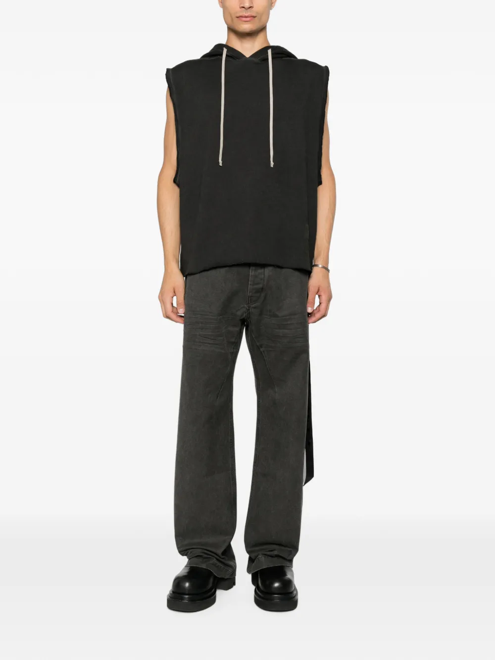 Rick Owens DRKSHDW Mouwloze gerafelde hoodie Zwart