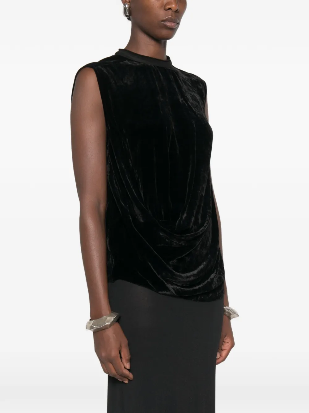 Rick Owens Gedrapeerde fluwelen top Zwart