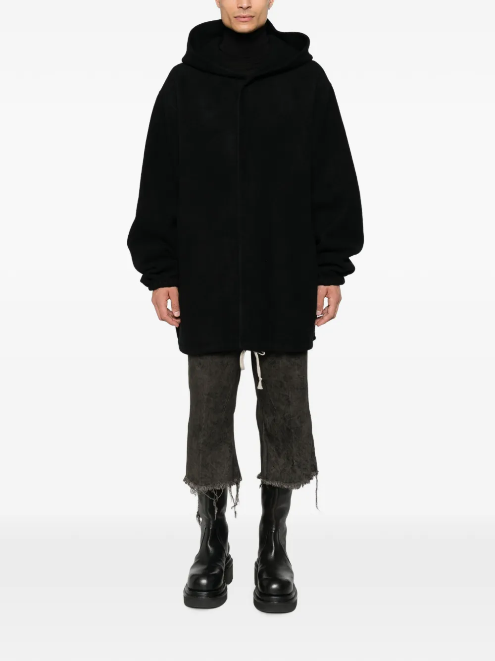 Rick Owens Tour jas met enkele rij knopen en capuchon Zwart