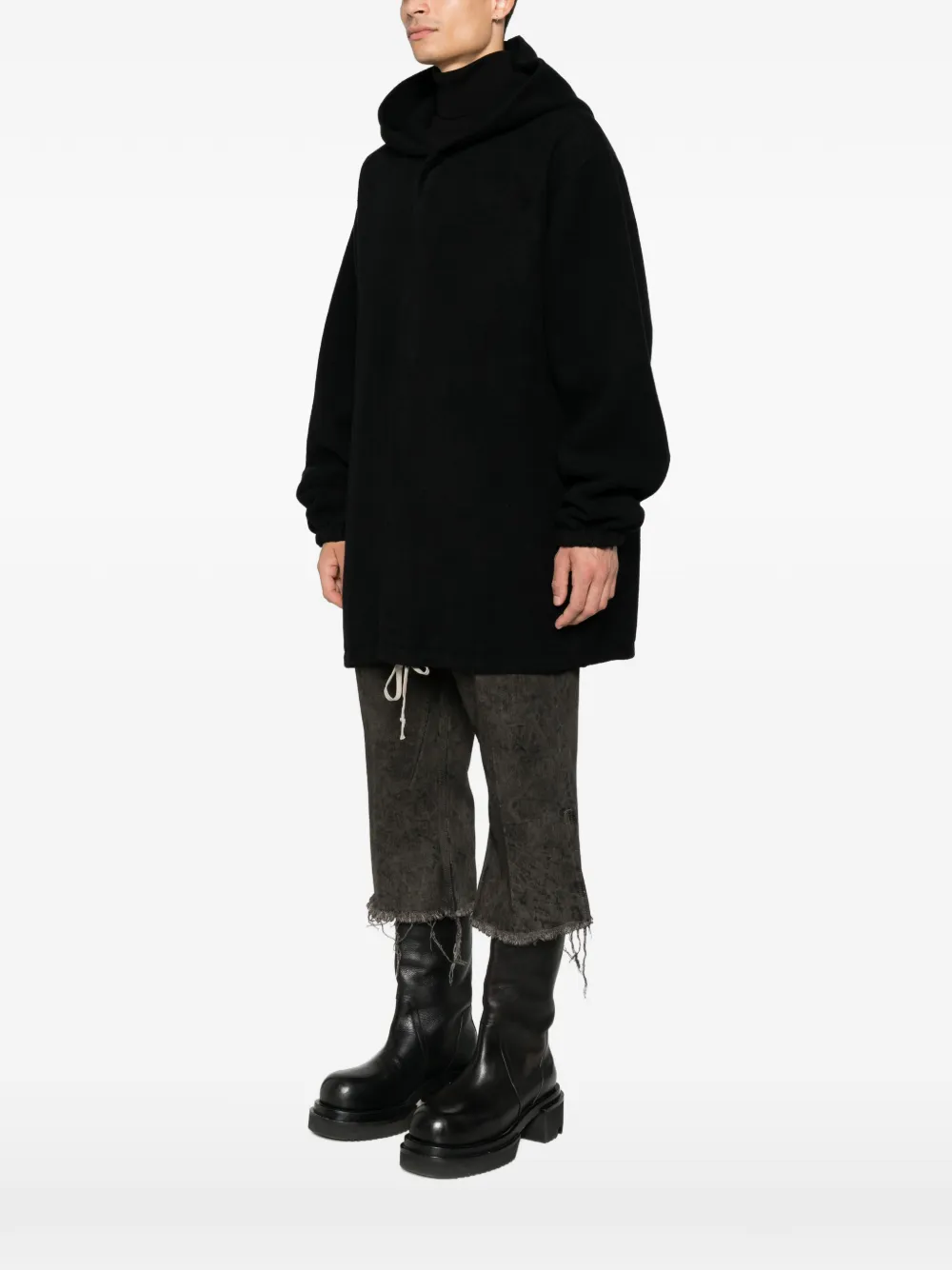 Rick Owens Tour jas met enkele rij knopen en capuchon Zwart