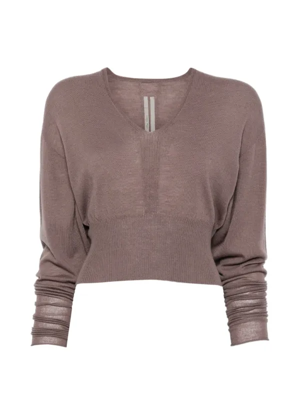 Rick Owens V-neck Cropped Sweater in Brown