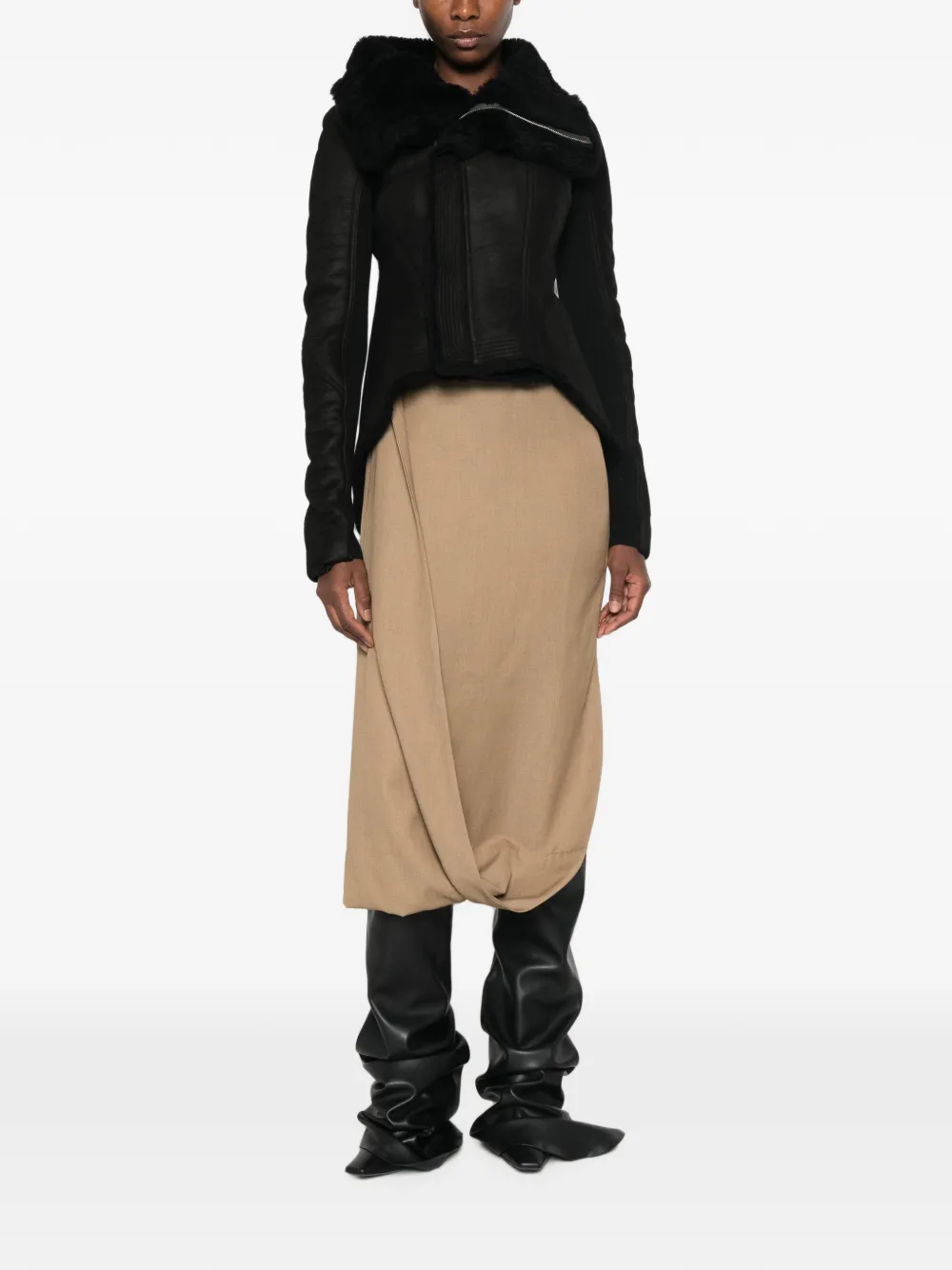 Rick Owens Naska asymmetrisch jack met lammy afwerking Zwart