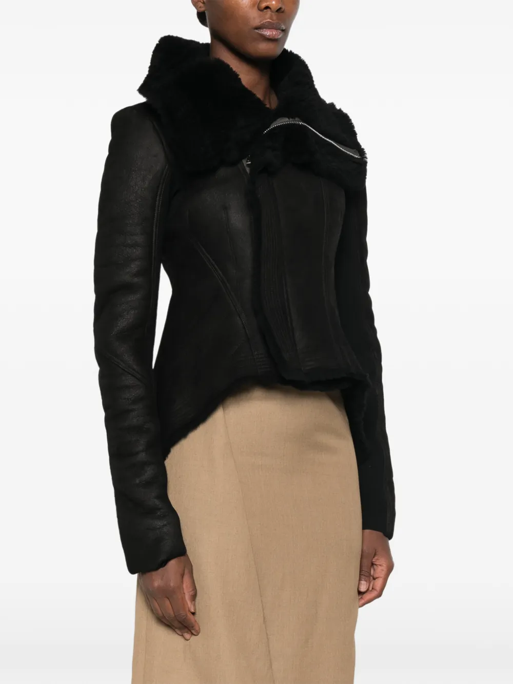 Rick Owens Naska asymmetrisch jack met lammy afwerking Zwart