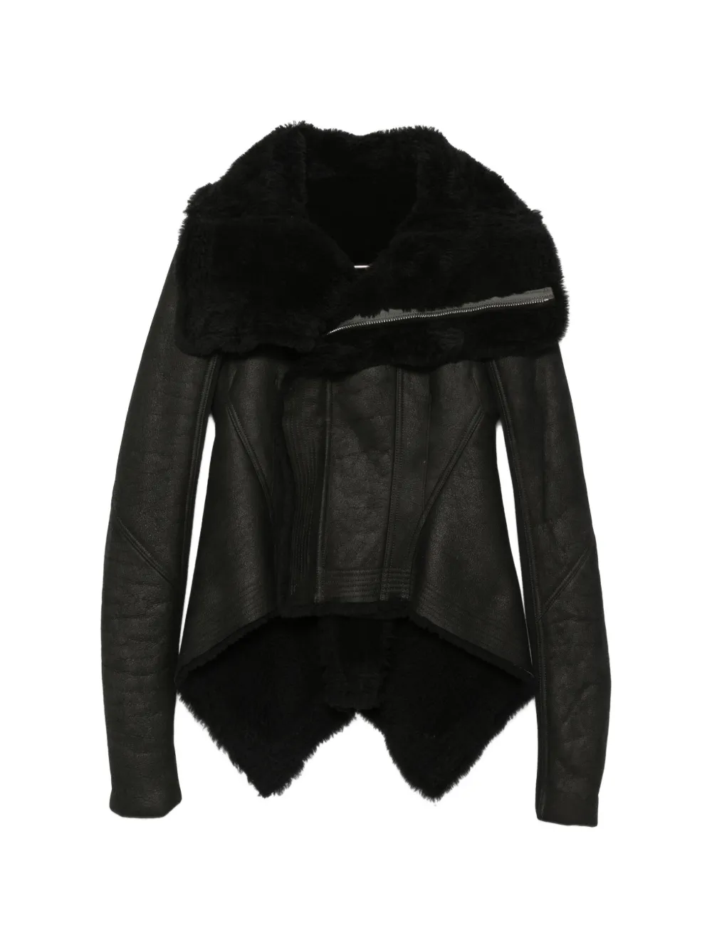 Rick Owens Naska shearling-trim asymmetric jacket - Nero