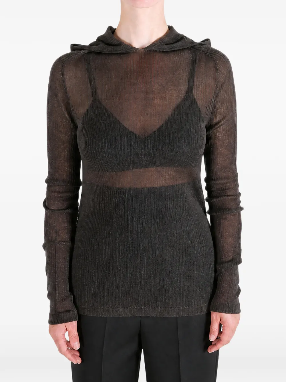 Rick Owens Ribgebreide hoodie Grijs