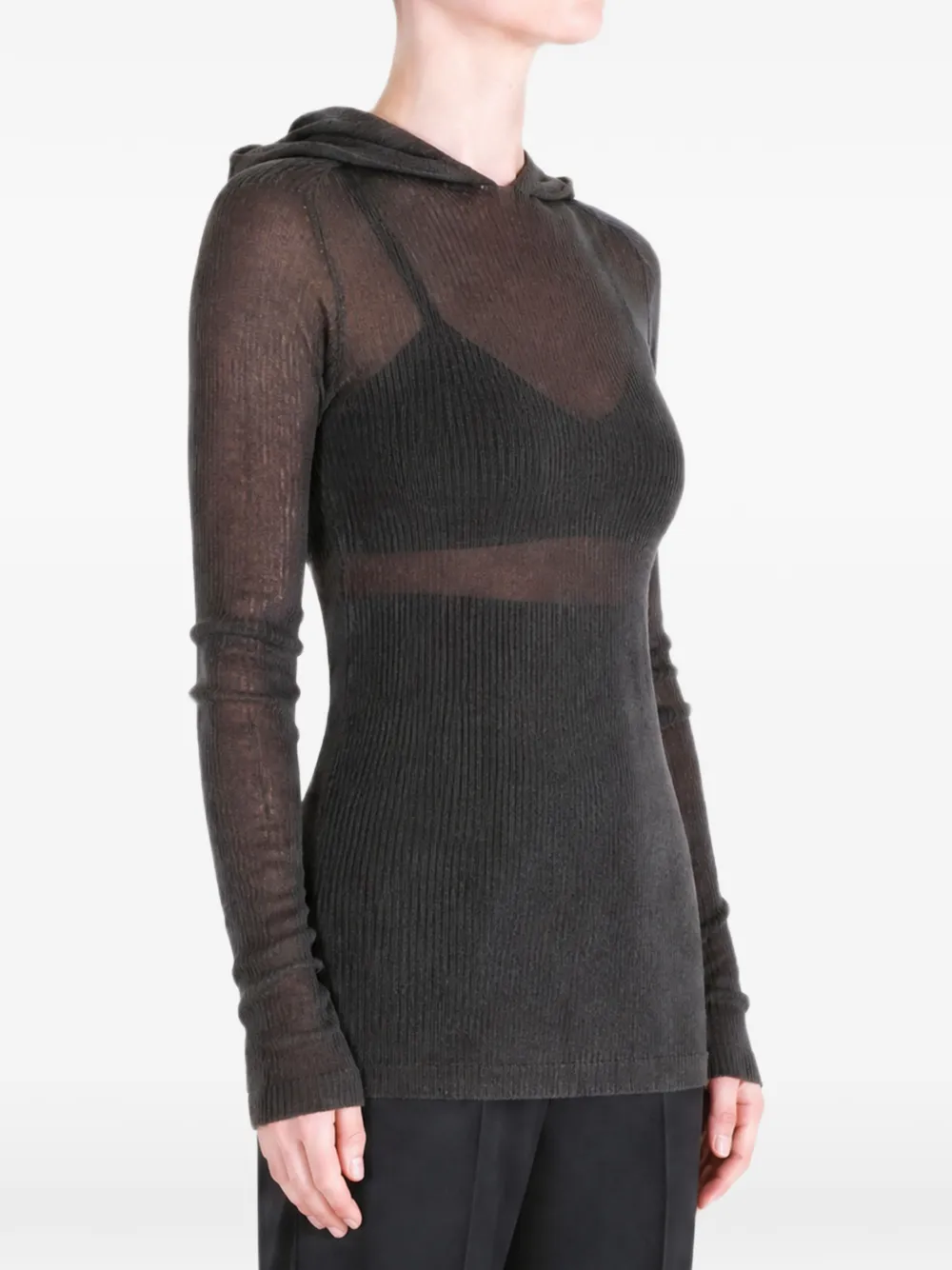 Rick Owens Ribgebreide hoodie Grijs